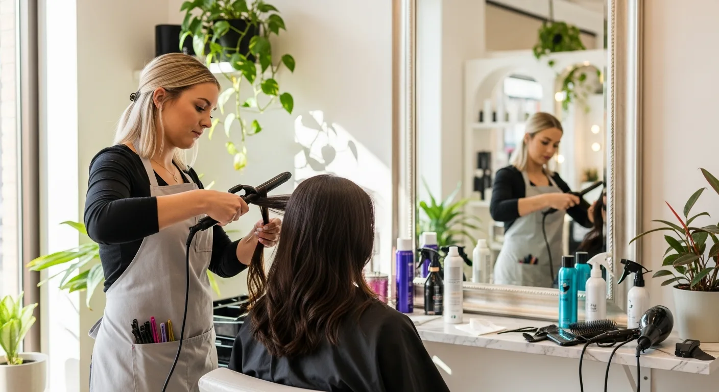 Cosmetologist in a salon working on a client's hair